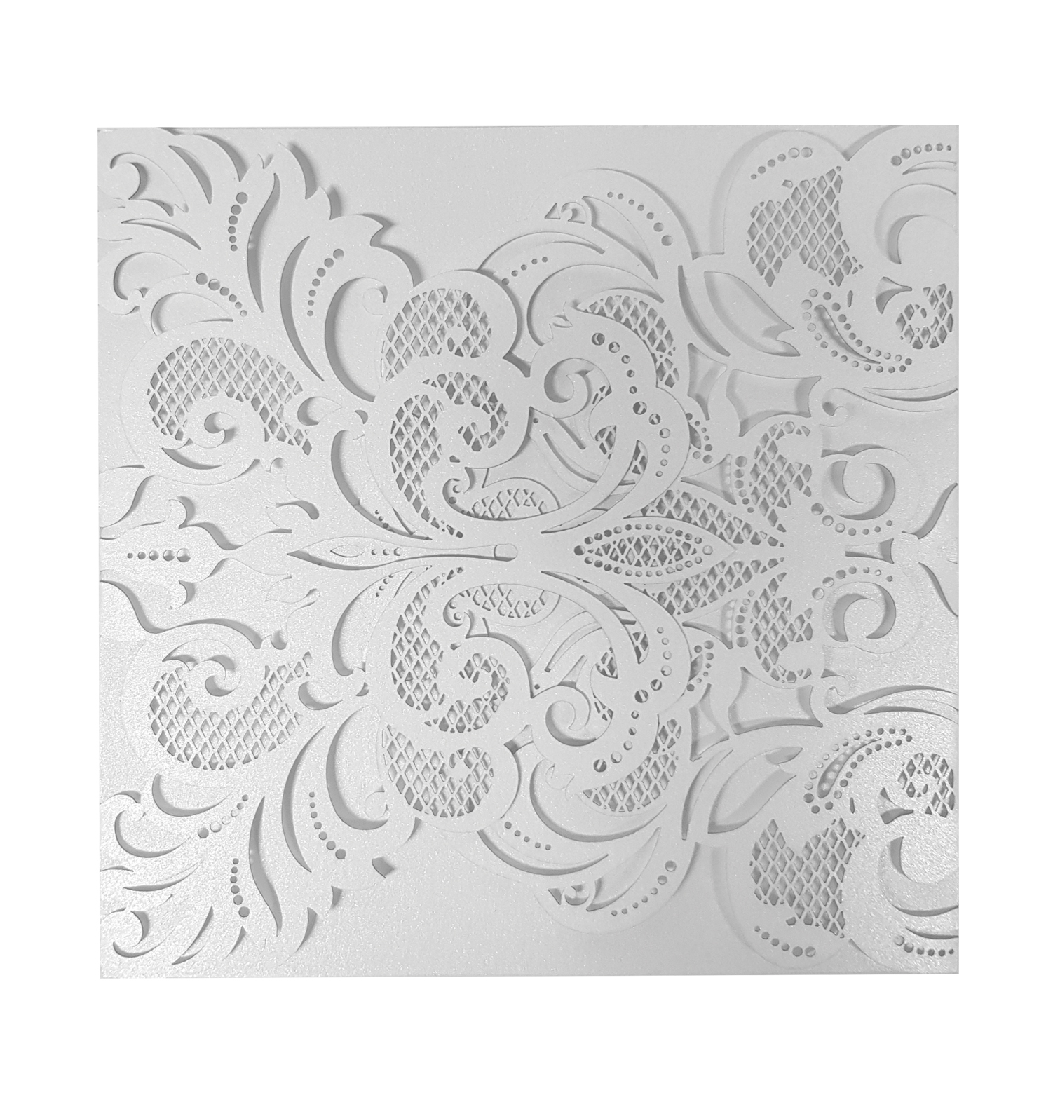 Laser Cut Invitation Elegant Swirl White Shimmer Closed View
