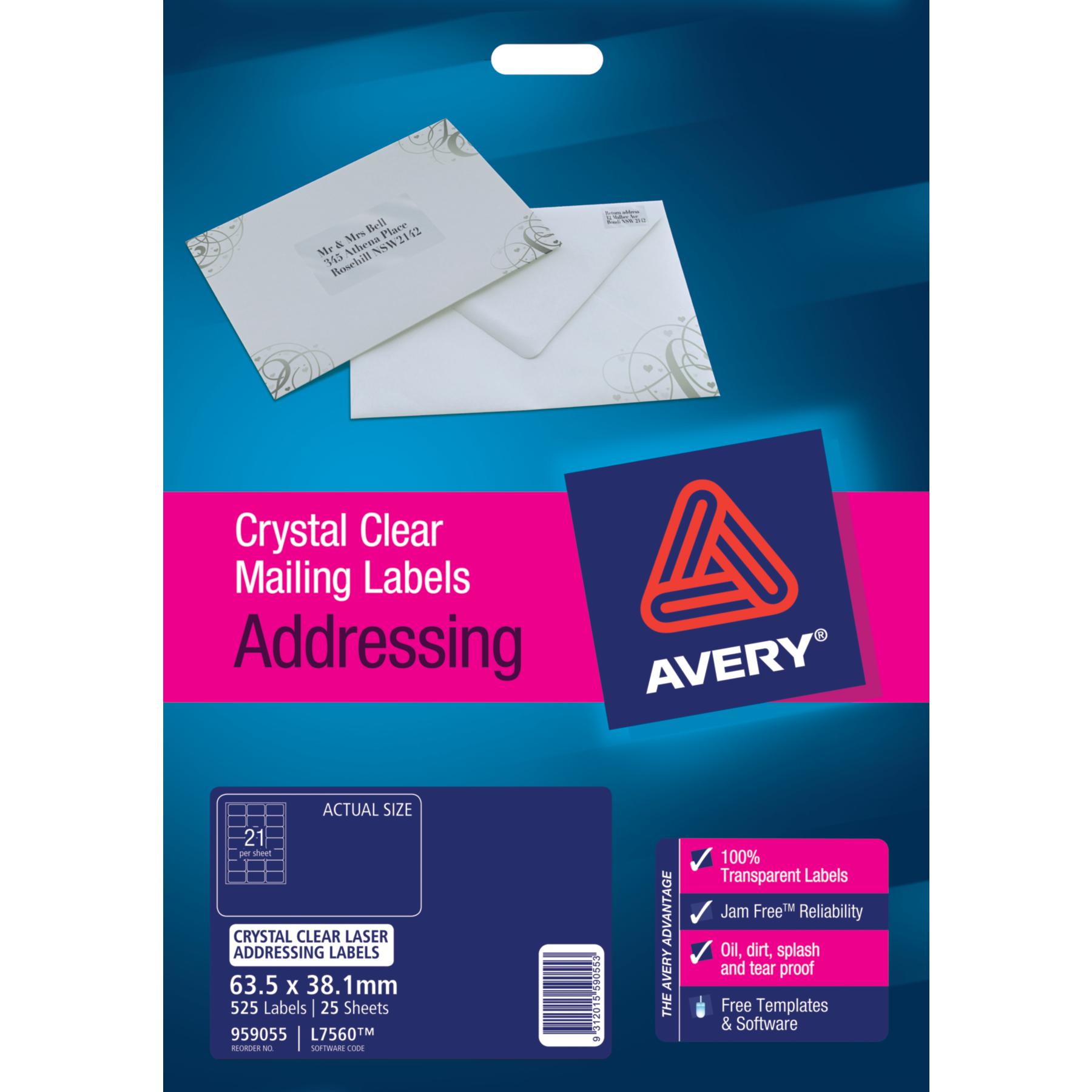 Avery Labels - Crystal Clear - 63.5 x 38.1mm