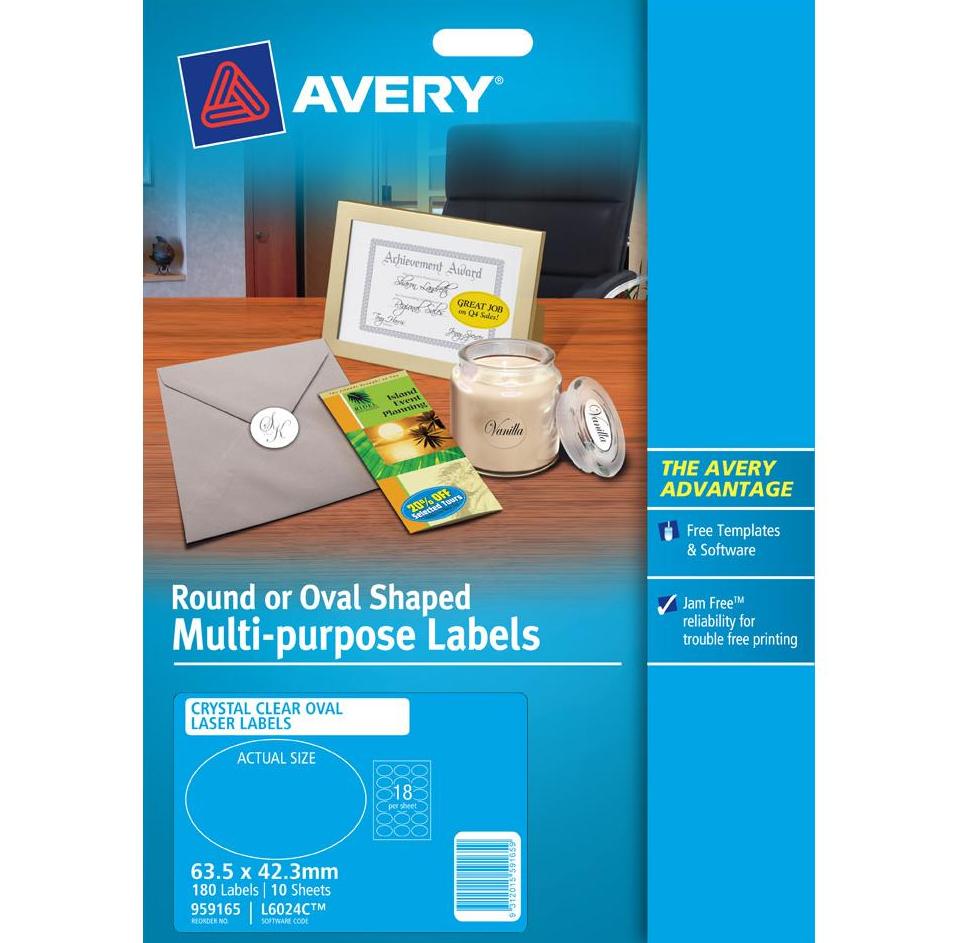 Avery Labels - Crystal Clear Oval - 63.5 x 42.3mm