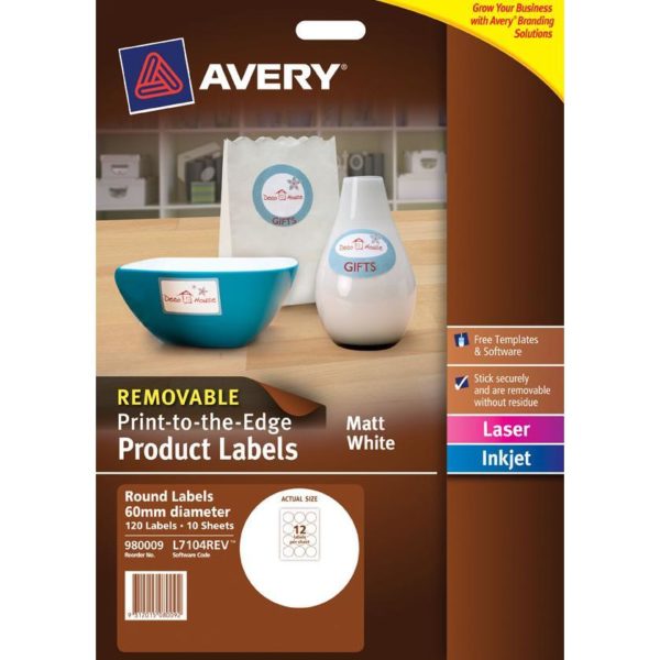 Avery Labels - White Round Removable - 60mm