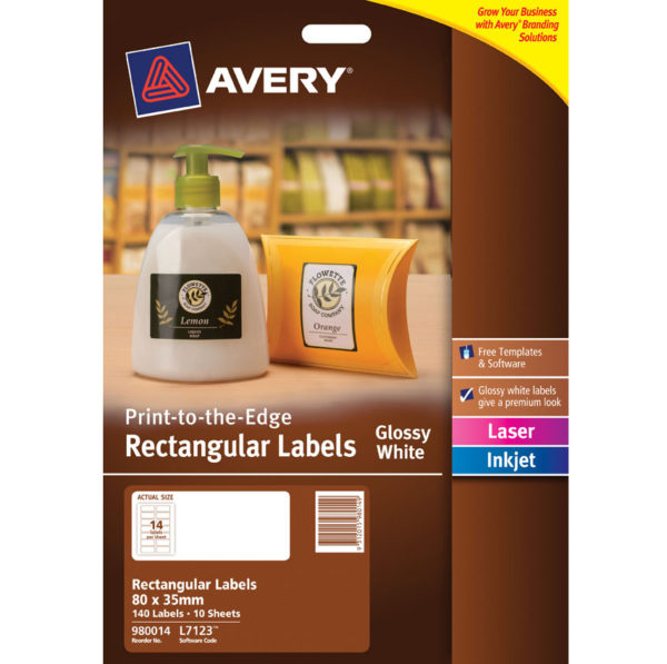 Avery Labels - Glossy White Rectangular - 80 x 35mm