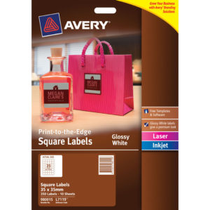 Avery Labels - Glossy White Square - 35 x 35mm
