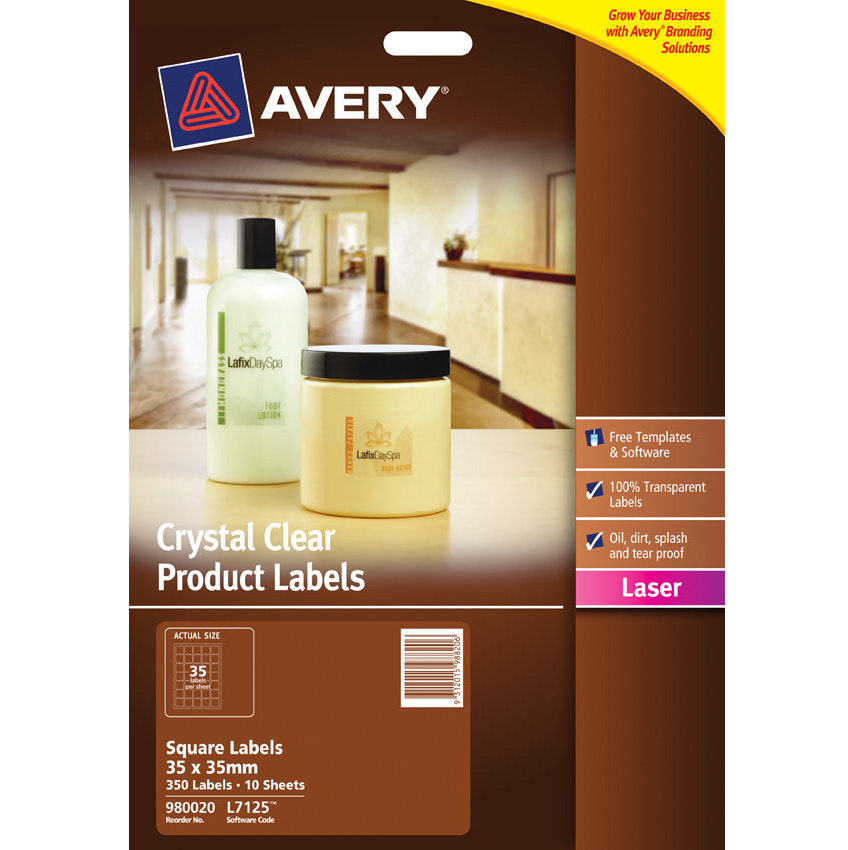Avery Labels - Crystal Clear Square - 35 x 35mm