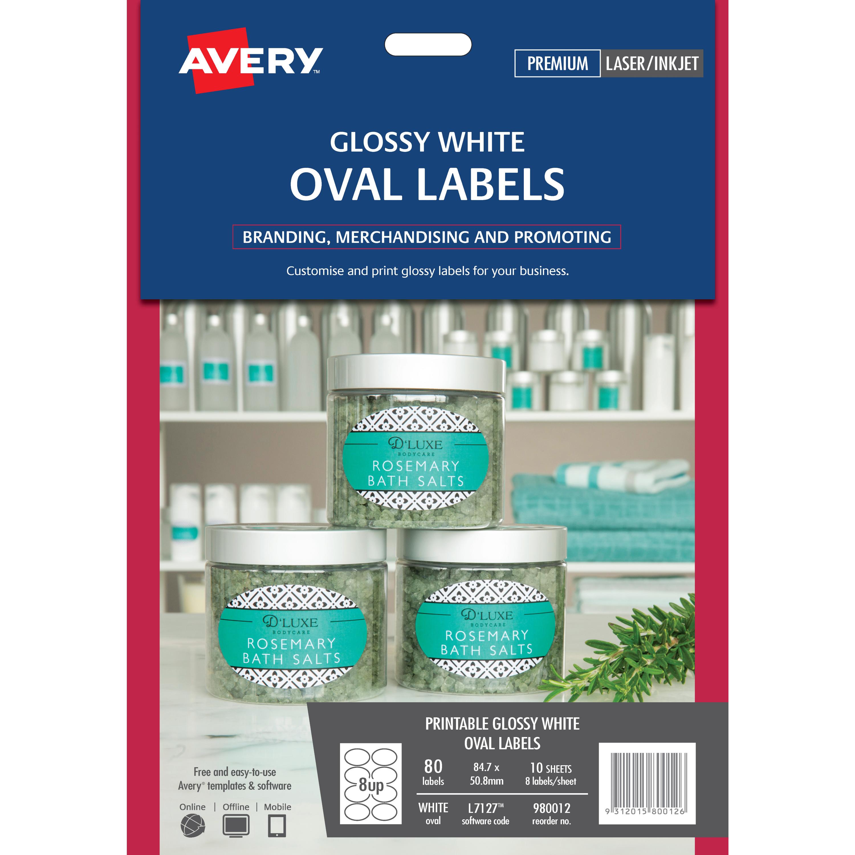 Avery Labels - Glossy White Oval - 84.7 x 50.8mm