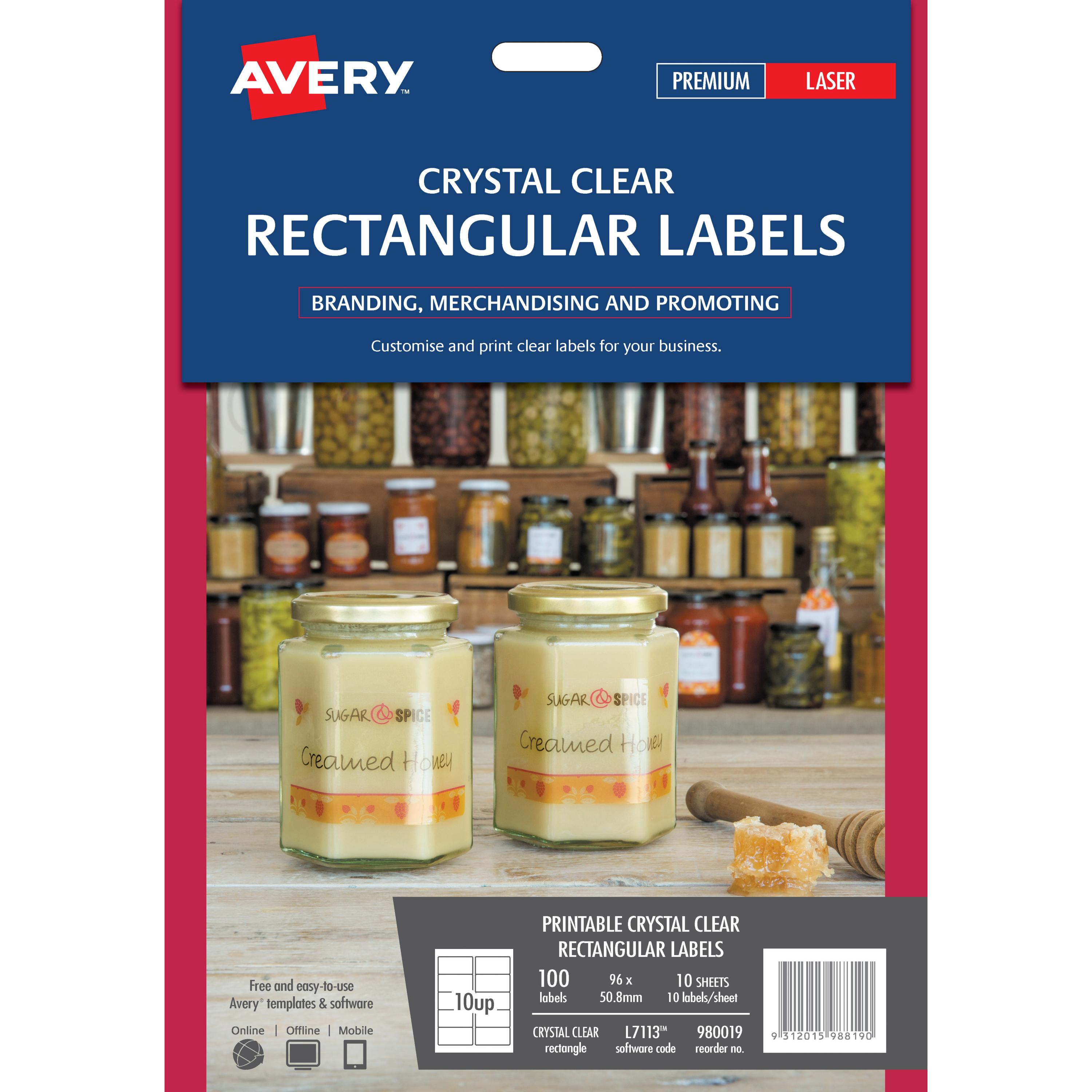 Avery Labels - Crystal Clear Rectangular - 96 x 50.8mm